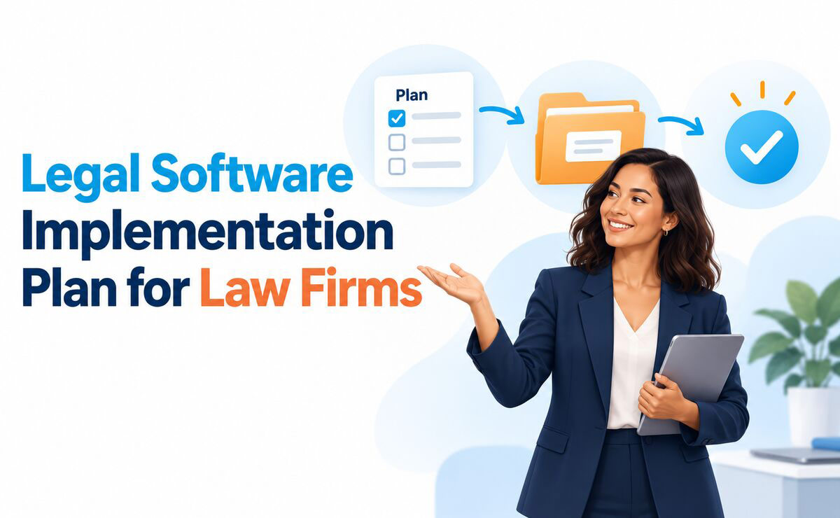 Legal professional guiding a legal software implementation plan from workflow design to firm adoption.